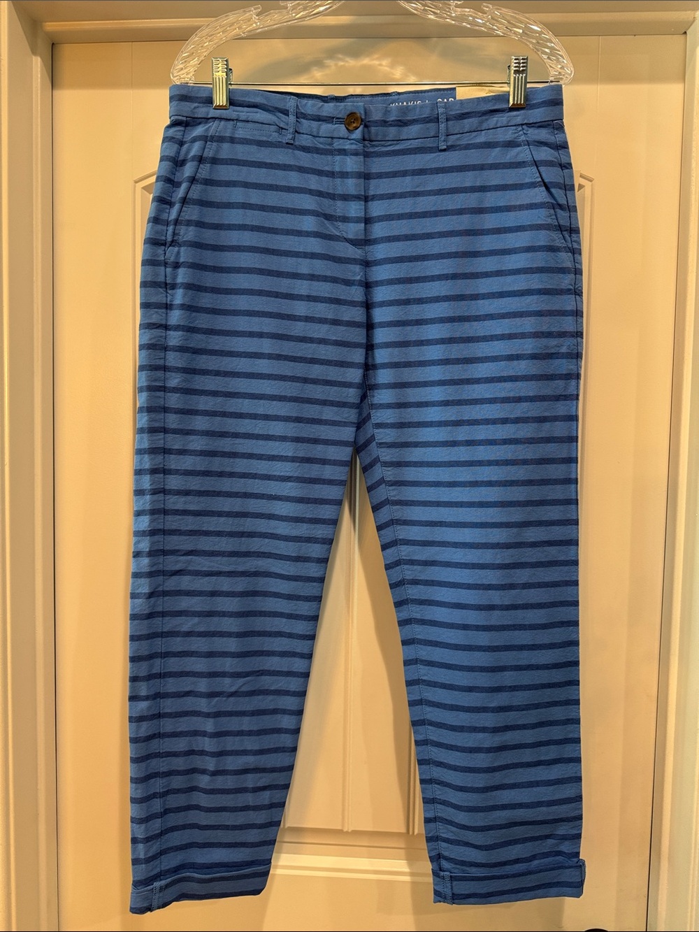 NWT Gap broken-in straight leg blue striped pants, size 4